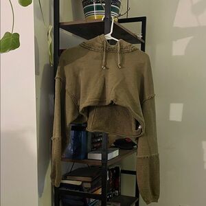 We The Free Olive Green Cropped Hoodie Sweater